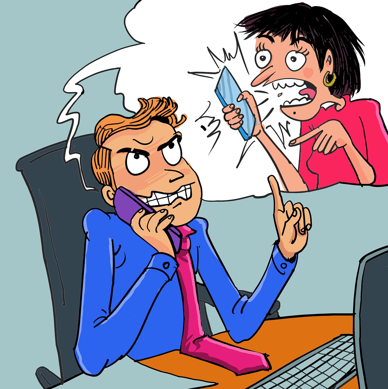 angry wife on smartphone, shouting, woman